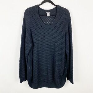 Venus Black Crochet Open Knit Button Side‎ Sweater Tunic Plus Size 1X Relaxed